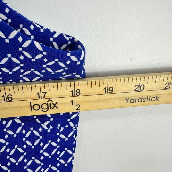 Mario Serrani Dress Women 10 Sleeveless Blue White Sheath Quiet Luxury Preppy - Picture 5 of 7